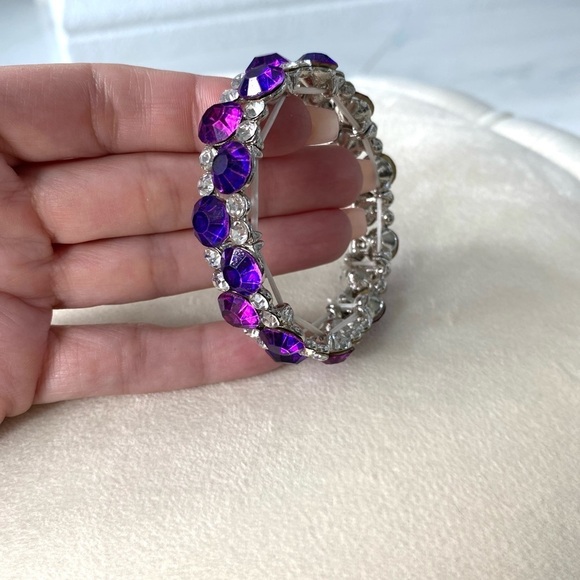 Rhinestone Purple blue crystal beaded bracelet stretch New NWT - Picture 7 of 12